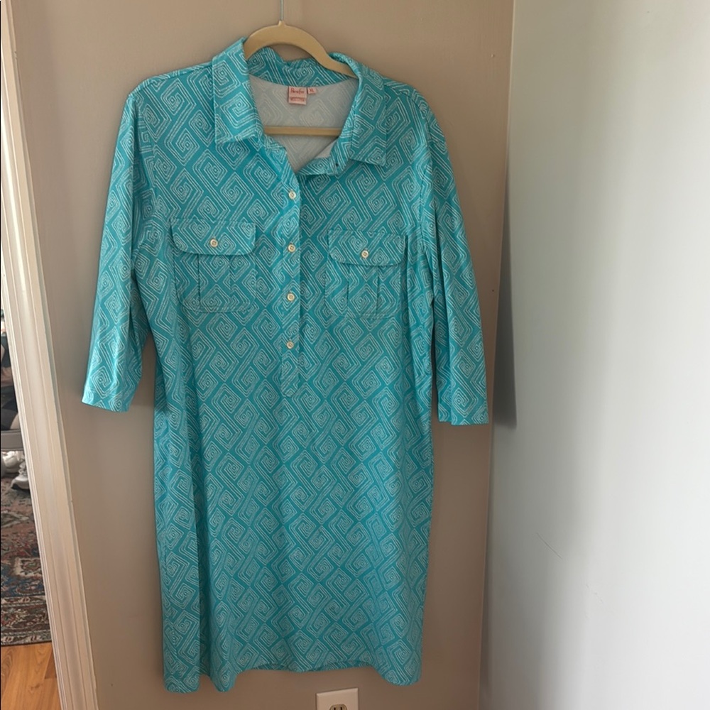 Persifor Turquoise Geometric Long-Sleeve Shirt Dress Winpenny Style